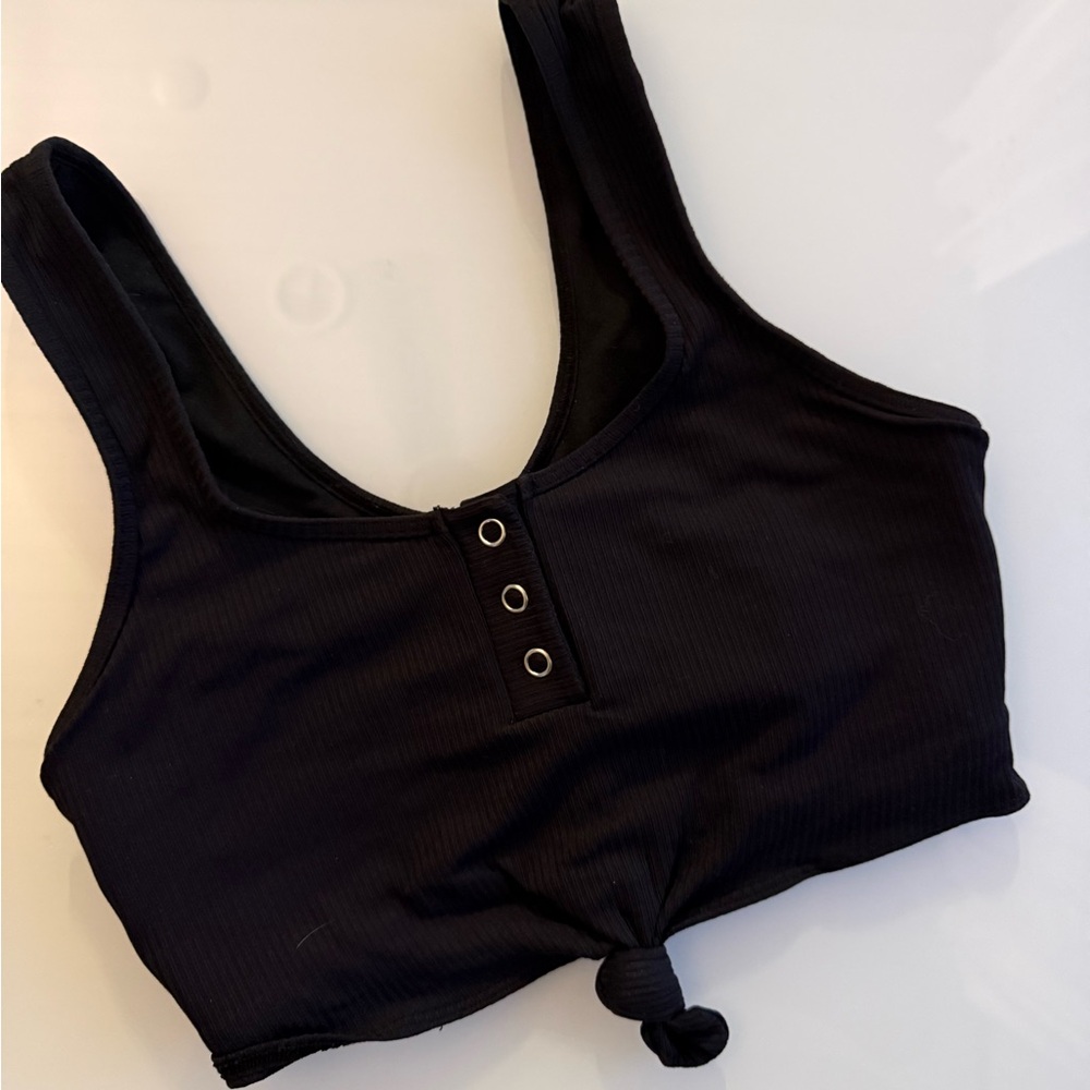 Bombshell Sportswear Black Ribbed Knot-Front Sports Bra